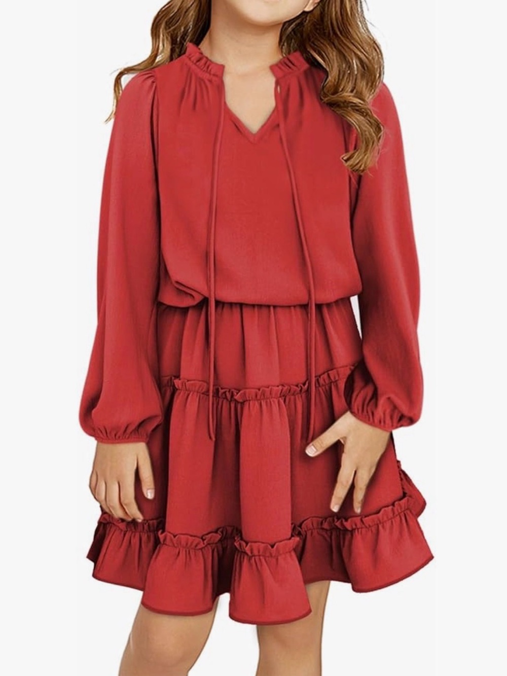 Youth Girls Red Long-Sleeve Ruffle Tiered Dress Size 12/13